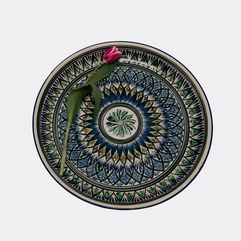 Unique handmade decorative plate from Uzbekistan, 46 cm, drip technique